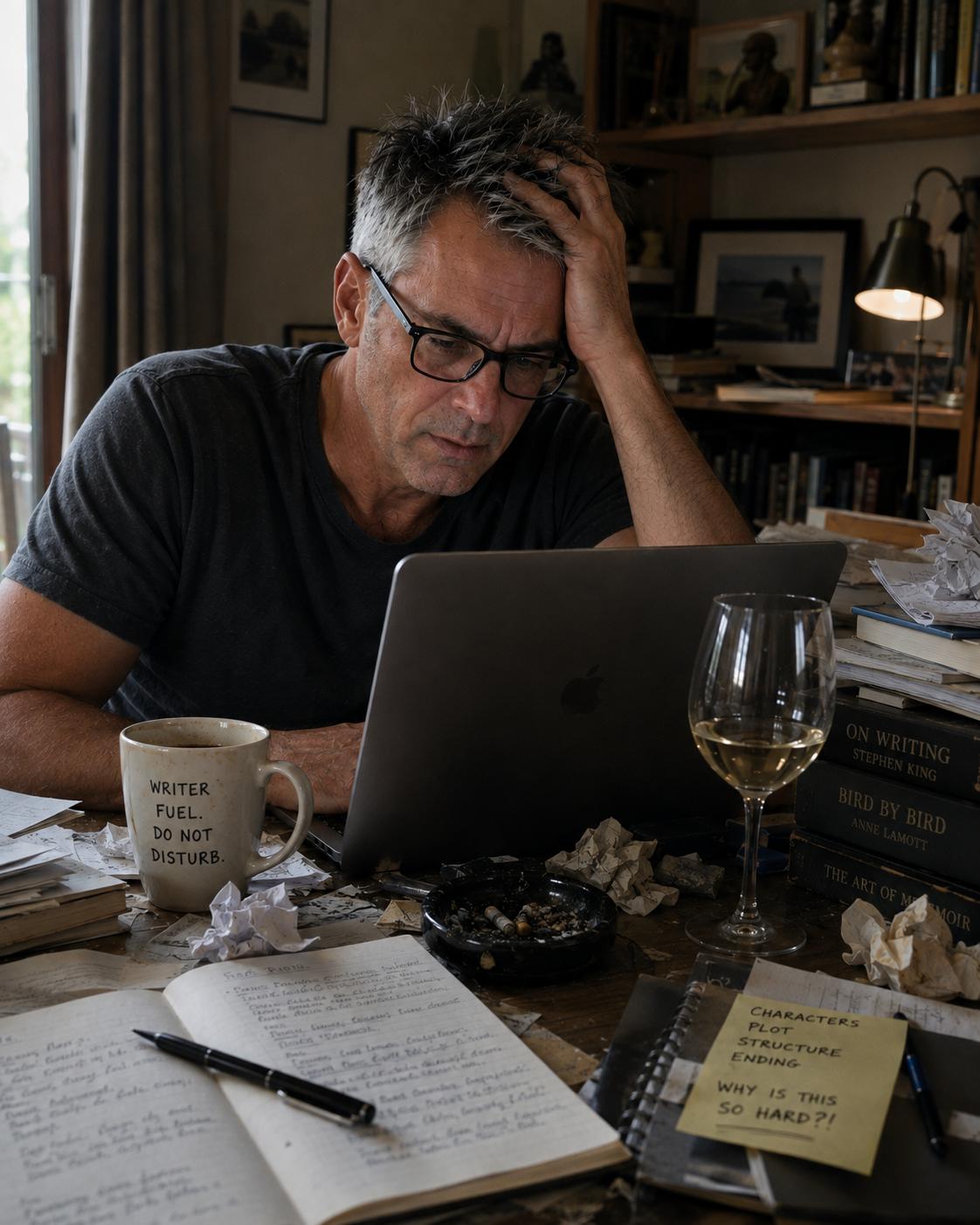 AJ Scott at his writing desk, hard at work on his next novel